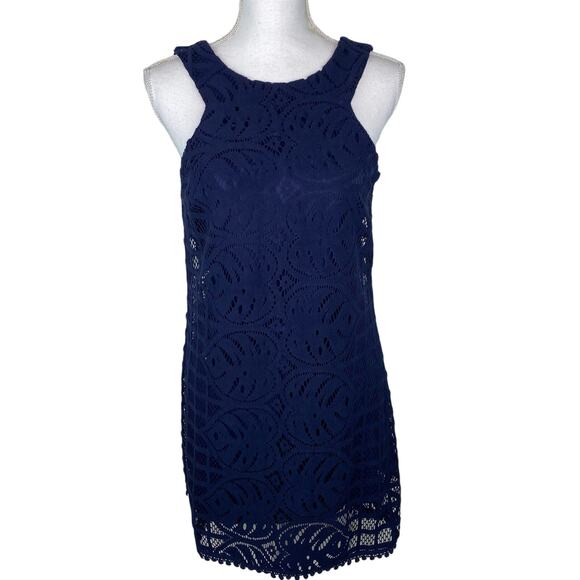 Lilly Pulitzer Women's Mango Shift Dress True Navy Leaf Palm Size S Lace - Picture 3 of 16